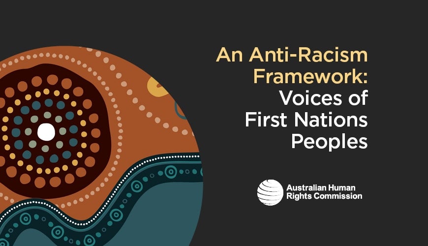 Cover of An Anti-Racism Framework: Voices of First Nations Peoples featuring Aboriginal representation of meeting and river