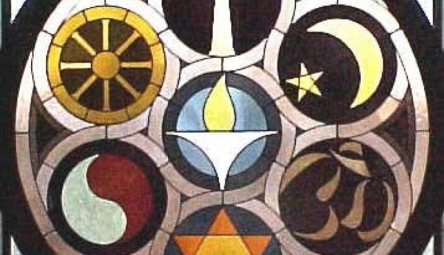 religions-1.jpg Photo: Stained glass representing many religions, Christianity, Taoism, Hindu, Buddhist, Judaism, Islam