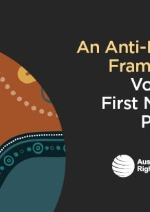 Cover of An Anti-Racism Framework: Voices of First Nations Peoples featuring Aboriginal representation of meeting and river